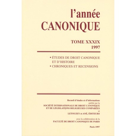 L'Année canonique XXXIX Études diverses