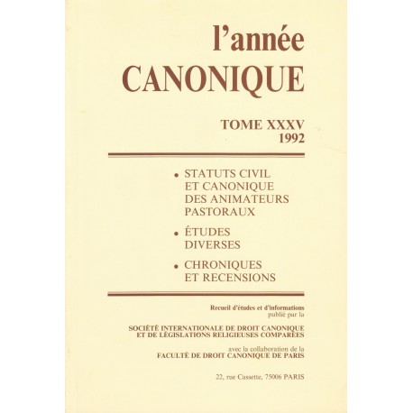 L'Année canonique XXXV Statuts civil et canonique des animateurs