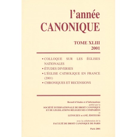 L'Année canonique XLIII (2001) Colloque sur les Eglises national