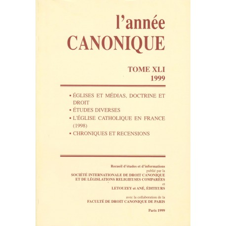 L'Année canonique XLI (1999) Eglises et médias