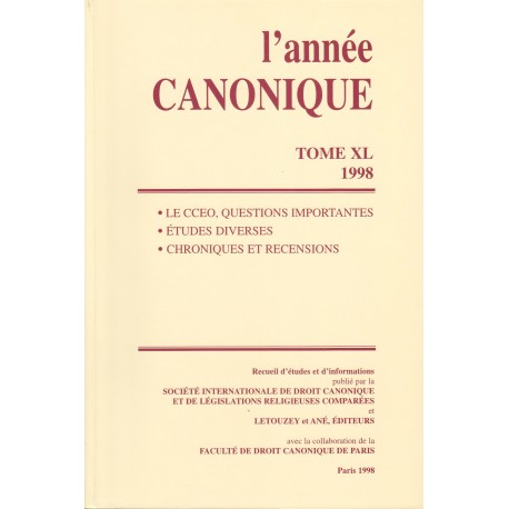 L'année canonique XL (1998) Le Code des canons des Eglises orien