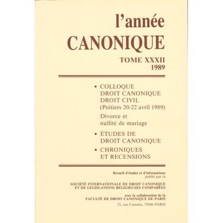 L'Année canonique XXXII Colloque Droit canonique-Droit civil