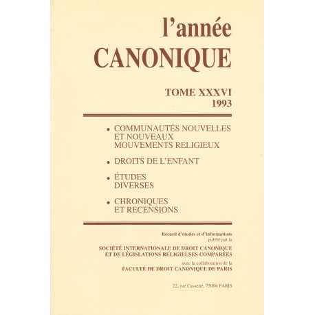 L'Année canonique XXXVI Communautés nouvelles et nouveaux mouvem